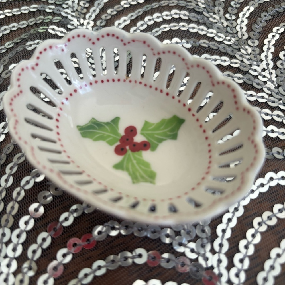 Vintage Floral Trinket Dish Andrea By Sadek Reticulated Lattice Porcelain